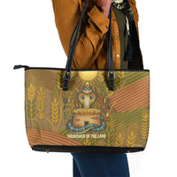 Renenutet Golden Cobra Leather Tote Bag with Wheat Motif in Egyptian Agricultural Theme