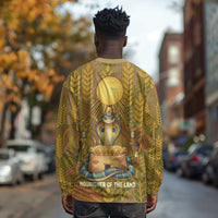 Renenutet Golden Cobra Long Sleeve Shirt with Wheat Motif in Egyptian Agricultural Theme