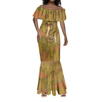 Renenutet Golden Cobra Mermaid Dress with Wheat Motif in Egyptian Agricultural Theme
