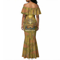 Renenutet Golden Cobra Mermaid Dress with Wheat Motif in Egyptian Agricultural Theme
