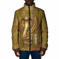 Renenutet Golden Cobra Padded Jacket with Wheat Motif in Egyptian Agricultural Theme