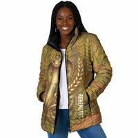 Renenutet Golden Cobra Padded Jacket with Wheat Motif in Egyptian Agricultural Theme
