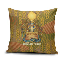 Renenutet Golden Cobra Pillow Cover with Wheat Motif in Egyptian Agricultural Theme