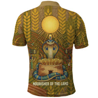 Renenutet Golden Cobra Polo Shirt with Wheat Motif in Egyptian Agricultural Theme