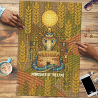 Renenutet Golden Cobra Puzzle with Wheat Motif in Egyptian Agricultural Theme