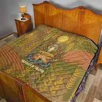 Renenutet Golden Cobra Quilt with Wheat Motif in Egyptian Agricultural Theme