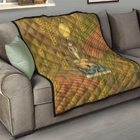 Renenutet Golden Cobra Quilt with Wheat Motif in Egyptian Agricultural Theme