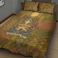Renenutet Golden Cobra Quilt Bed Set with Wheat Motif in Egyptian Agricultural Theme