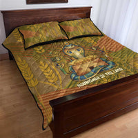Renenutet Golden Cobra Quilt Bed Set with Wheat Motif in Egyptian Agricultural Theme