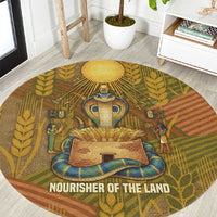 Renenutet Golden Cobra Round Carpet with Wheat Motif in Egyptian Agricultural Theme
