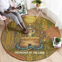 Renenutet Golden Cobra Round Carpet with Wheat Motif in Egyptian Agricultural Theme