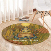 Renenutet Golden Cobra Round Carpet with Wheat Motif in Egyptian Agricultural Theme