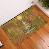 Renenutet Golden Cobra Rubber Doormat with Wheat Motif in Egyptian Agricultural Theme