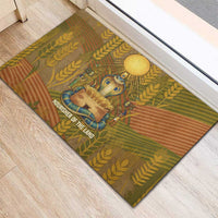 Renenutet Golden Cobra Rubber Doormat with Wheat Motif in Egyptian Agricultural Theme
