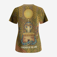 Renenutet Golden Cobra Scrub Top with Wheat Motif in Egyptian Agricultural Theme