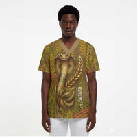 Renenutet Golden Cobra Scrub Top with Wheat Motif in Egyptian Agricultural Theme