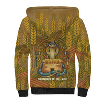 Renenutet Golden Cobra Sherpa Hoodie with Wheat Motif in Egyptian Agricultural Theme