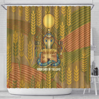 Renenutet Golden Cobra Shower Curtain with Wheat Motif in Egyptian Agricultural Theme