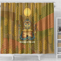 Renenutet Golden Cobra Shower Curtain with Wheat Motif in Egyptian Agricultural Theme