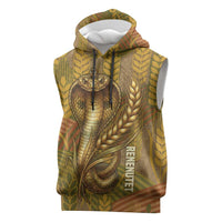 Renenutet Golden Cobra Sleeveless Hoodie with Wheat Motif in Egyptian Agricultural Theme