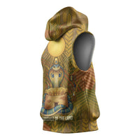 Renenutet Golden Cobra Sleeveless Hoodie with Wheat Motif in Egyptian Agricultural Theme