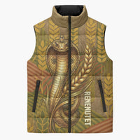 Renenutet Golden Cobra Sleeveless Puffer Jacket with Wheat Motif in Egyptian Agricultural Theme