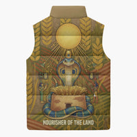 Renenutet Golden Cobra Sleeveless Puffer Jacket with Wheat Motif in Egyptian Agricultural Theme