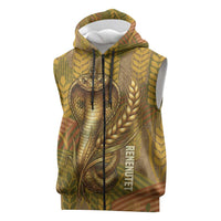 Renenutet Golden Cobra Sleeveless Zip Hoodie with Wheat Motif in Egyptian Agricultural Theme