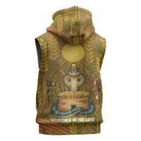 Renenutet Golden Cobra Sleeveless Zip Hoodie with Wheat Motif in Egyptian Agricultural Theme