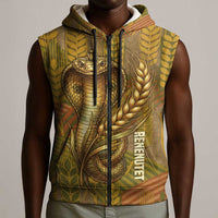 Renenutet Golden Cobra Sleeveless Zip Hoodie with Wheat Motif in Egyptian Agricultural Theme