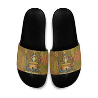 Renenutet Golden Cobra Slide Sandals with Wheat Motif in Egyptian Agricultural Theme