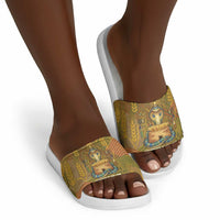 Renenutet Golden Cobra Slide Sandals with Wheat Motif in Egyptian Agricultural Theme