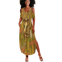 Renenutet Golden Cobra Summer Maxi Dress with Wheat Motif in Egyptian Agricultural Theme