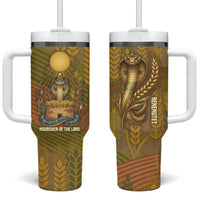 Renenutet Golden Cobra Tumbler With Handle with Wheat Motif in Egyptian Agricultural Theme
