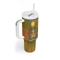 Renenutet Golden Cobra Tumbler With Handle with Wheat Motif in Egyptian Agricultural Theme