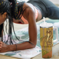 Renenutet Golden Cobra Tumbler With Handle with Wheat Motif in Egyptian Agricultural Theme
