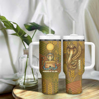 Renenutet Golden Cobra Tumbler With Handle with Wheat Motif in Egyptian Agricultural Theme