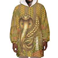 Renenutet Golden Cobra Wearable Blanket Hoodie with Wheat Motif in Egyptian Agricultural Theme