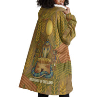 Renenutet Golden Cobra Wearable Blanket Hoodie with Wheat Motif in Egyptian Agricultural Theme