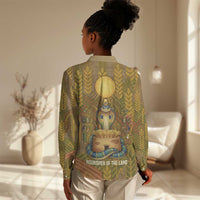 Renenutet Golden Cobra Women Casual Shirt with Wheat Motif in Egyptian Agricultural Theme