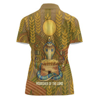 Renenutet Golden Cobra Women Polo Shirt with Wheat Motif in Egyptian Agricultural Theme
