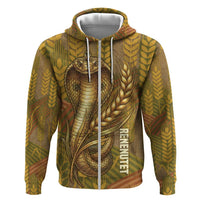 Renenutet Golden Cobra Zip Hoodie with Wheat Motif in Egyptian Agricultural Theme