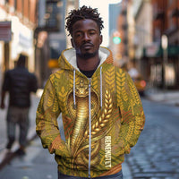 Renenutet Golden Cobra Zip Hoodie with Wheat Motif in Egyptian Agricultural Theme