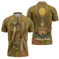 Renenutet Golden Cobra Zipper Polo Shirt with Wheat Motif in Egyptian Agricultural Theme