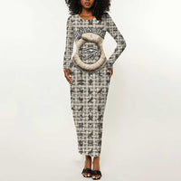 Renenutet Long Sleeve Bodycon Dress with Bread Ring and Eye of Horus in Egyptian Nourishment