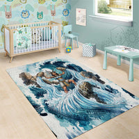 Satis Water Torrent Area Rug with Egyptian Flood Symbolism in Oceanic Blue Tones