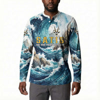 Satis Water Torrent Button Sweatshirt with Egyptian Flood Symbolism in Oceanic Blue Tones