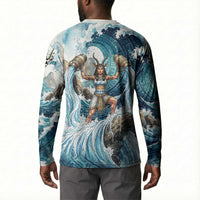 Satis Water Torrent Button Sweatshirt with Egyptian Flood Symbolism in Oceanic Blue Tones