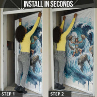 Satis Water Torrent Door Cover with Egyptian Flood Symbolism in Oceanic Blue Tones