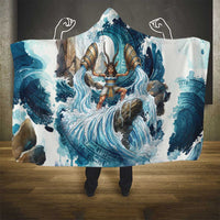 Satis Water Torrent Hooded Blanket with Egyptian Flood Symbolism in Oceanic Blue Tones